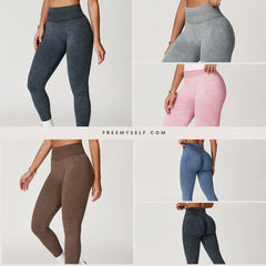 Freemyself Seamless Sandwashed Yoga Pants High-Waisted Butt-Lifting Leggings Running, Fitness, Yoga Long Pants