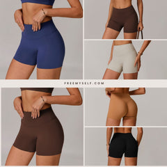 Freemyself High-Waisted Butt-Lifting Yoga Shorts Outerwear Leggings with Tummy-Control for Slimming Running Workouts