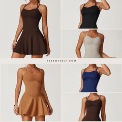 Freemyself Strapless Dress for Women with Pockets, Anti-Exposure A-Line Short Skirt for Running, Sports, and Tennis