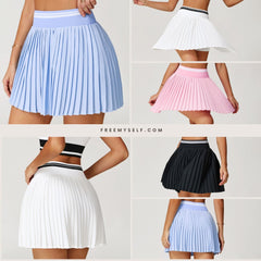 Freemyself High-Waisted A-Line Fitness Skirt with Contrasting Color Blocking Short Pleated Tennis Skirt with Anti-Exposure Design