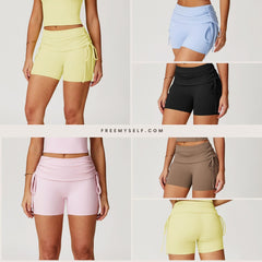 Freemyself High-Waisted Naked-Feel Tight-Fitting Yoga Shorts with Drawstring Outerwear Casual Pants Pilates Workout Shorts for Women