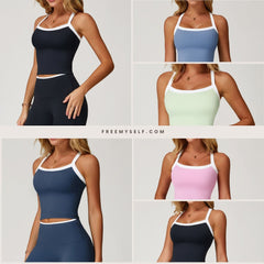 Freemyself Naked-Feel Yoga Tank Top Color-Blocked Cutout Back Fitness Wear Outerwear-Style Premium Running Sports Bra