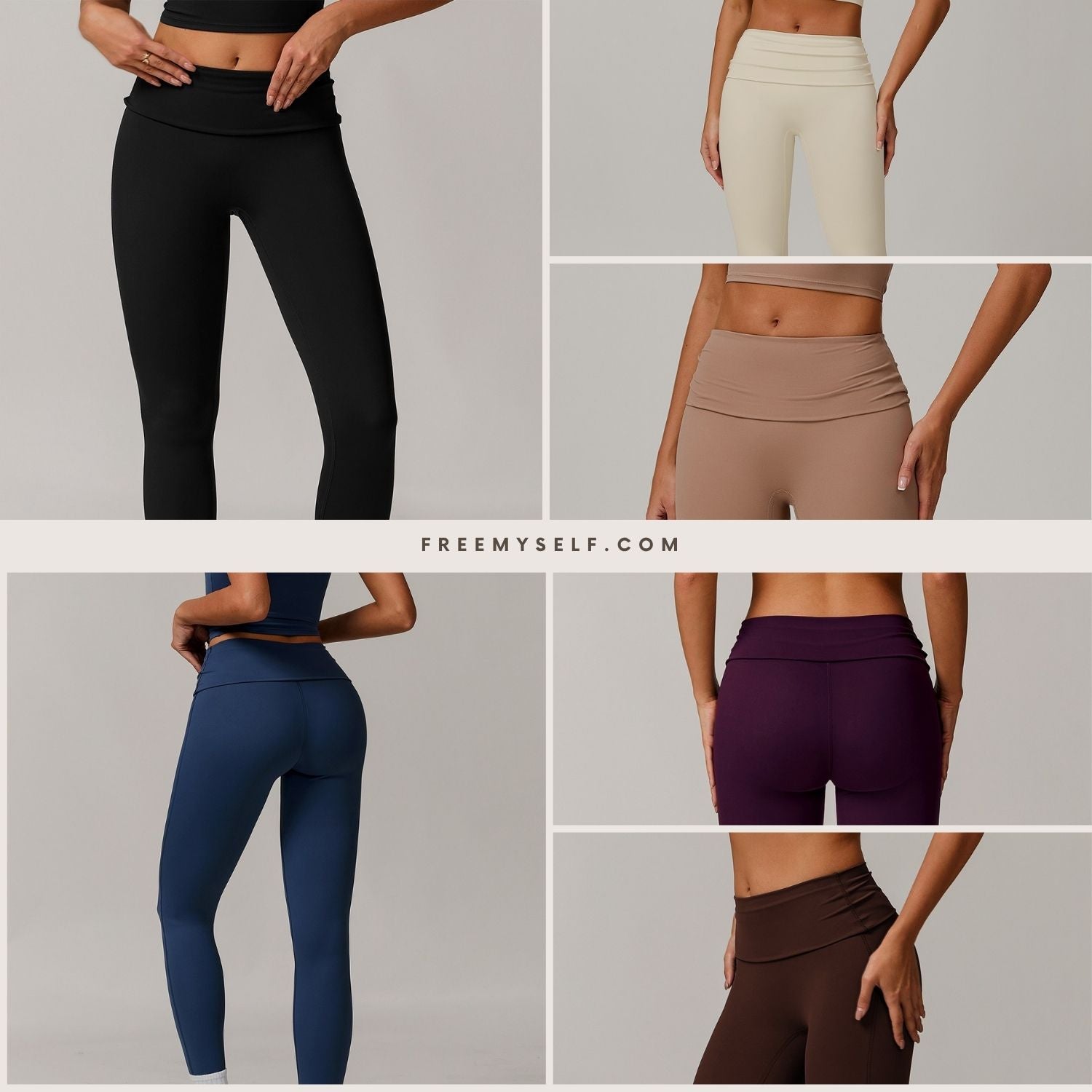 Freemyself recycled Fold-Over Yoga Pants - Women's High-Waist Lifting Fit | Everyday Tights for Gym & Lounge