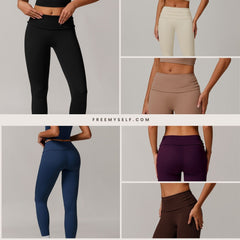 Freemyself recycled Fold-Over Yoga Pants - Women's High-Waist Lifting Fit | Everyday Tights for Gym & Lounge