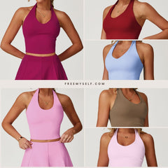 Freemyself Bare-Skin Yoga Tank Top Back-Flattering Quick-Dry Halter Neck Sports Bra Running Fitness Workout Tank Top