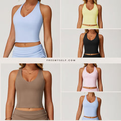 Freemyself Bare-Skin Yoga Tank Top T-Back Design Quick-Dry Fitness Top Outdoor Running Sports Bra