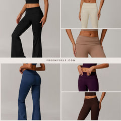 Freemyself recycled Fold-Over Yoga Pants - Women's Micro Flare Leggings | Gym to Street Running & Lounge