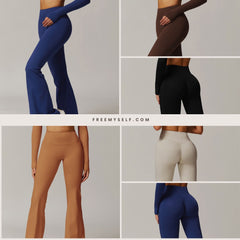 Freemyself Women's Skinny Yoga Pants - Slightly Flared Wide-Leg Running Athletic Pants with High Waist for Fitness