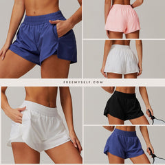 Freemyself Bare-Skin Quick-Dry Yoga Shorts Faux Two-Piece Athletic Butt-Lifting Shorts Running Fitness Yoga Pants