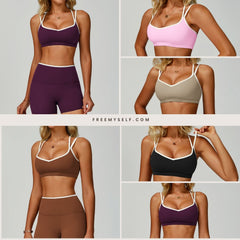 Contrast-Color Nude-Feel Sports Bra Quick-Dry Fitted Cross-Back Sports Tank Top Running Fitness Sports Bra